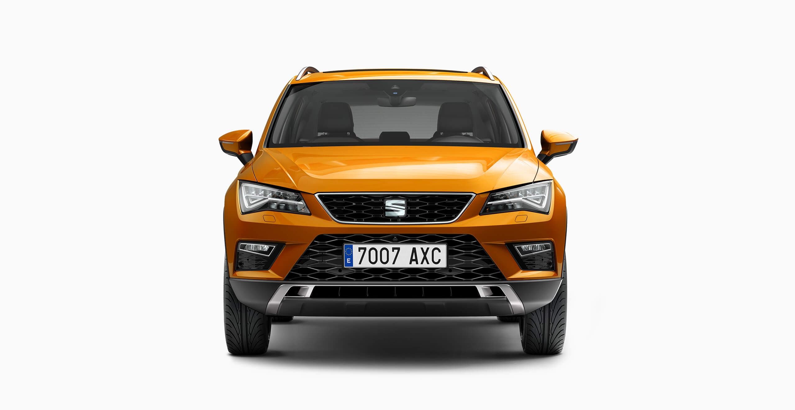 Samoa Orange krāsas. SEAT Ateca automašīnas foto.Attēlota drošība un aizsardzība