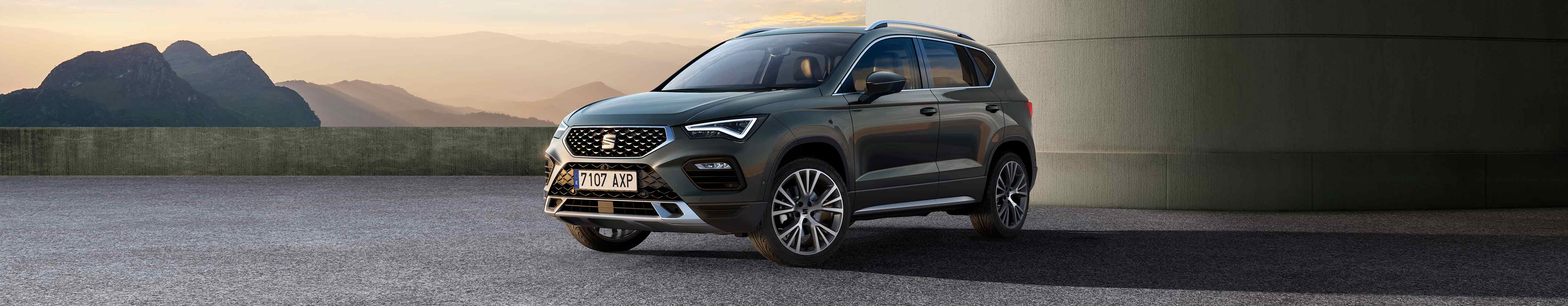 New SEAT Ateca in dark camouflage exterior front side view with reflex silver elements